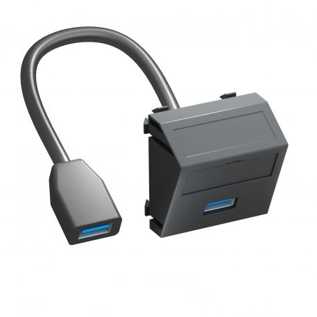 USB 2.0/3.0 priključnica, 1 modul, kosa, s priključnim kabelom nakoso |  | USB | crno-siva; RAL 7021